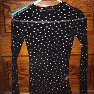 Material Girl Tops - Sheer black bodysuit with stars Material Girl Tops - Sheer black bodysuit with stars